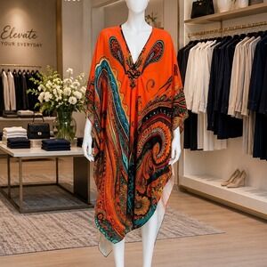 Bsubseach Women Kaftan Paisley Print Boho V-Neck Swim Beach Cover Up One Size